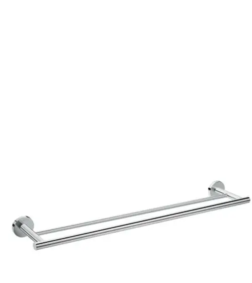 Hansgrohe Doppelbadetuchhalter aus Chrom mit zwei parallelen Stangen, montiert an zwei runden Halterungen, auf weißem Hintergrund.